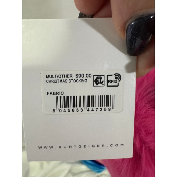 Kurt Geiger London Rainbow Velvet Faux Fur Christmas Stocking#230 - Picture 7 of 8